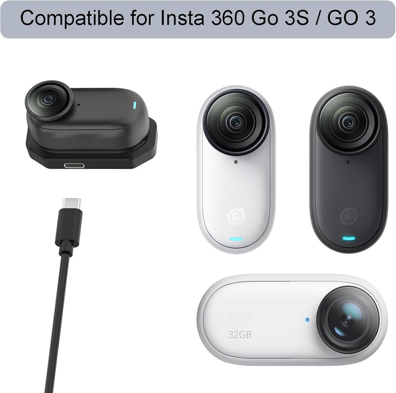 BLIKEJIN قاعدة شحن لكاميرا Insta360 Go 3S/ Go 3 شاحن بديل (2 كابلات USB-A وType-C) - Image 2